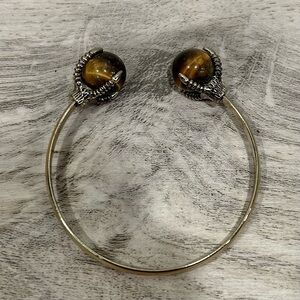 NWT Bansri Tiger’s Eye Orb Dragon Claw Open Bangle Bracelet Adjustable Size